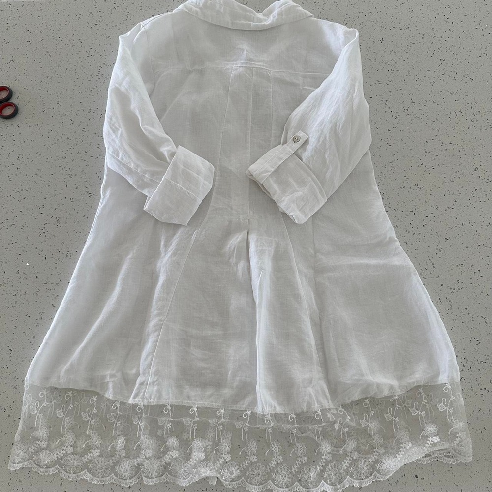 Tempo Paris White 100% Linen Lace Trim Tunic Top Boho Made in Italy S 7 - Picture 2 of 6